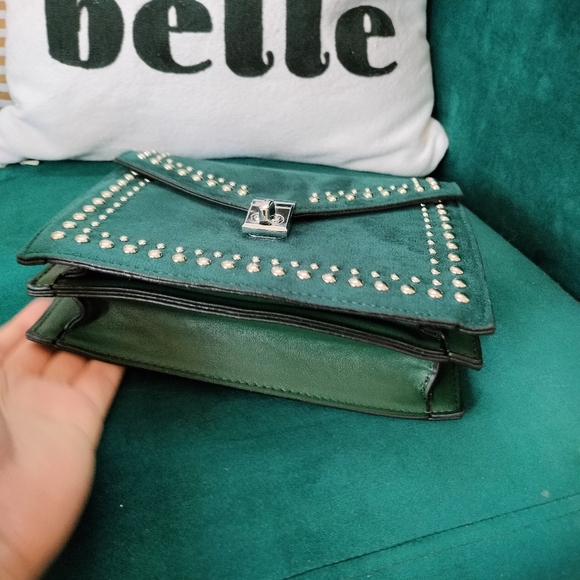 Teal Faux Suede Stud Sling Bag - Picture 10 of 16